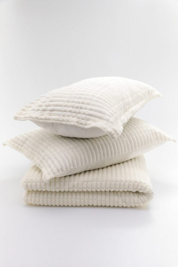 Merinos Modern Line 3 Parça Battaniye Seti - Ekru - 2