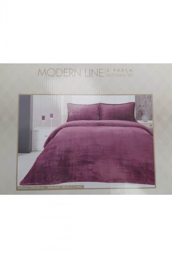 Modern Line Battaniye Seti Çift Kişilik Mürdüm - 2