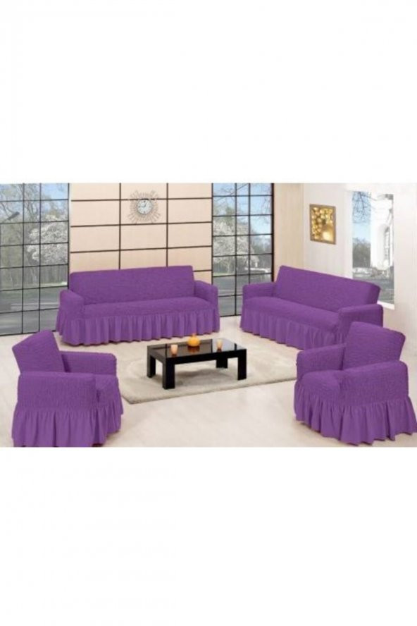 Açık Lila  Koltuk Örtüsü Bürümcük Maxi 3+3+1+1 ürün görseli 1