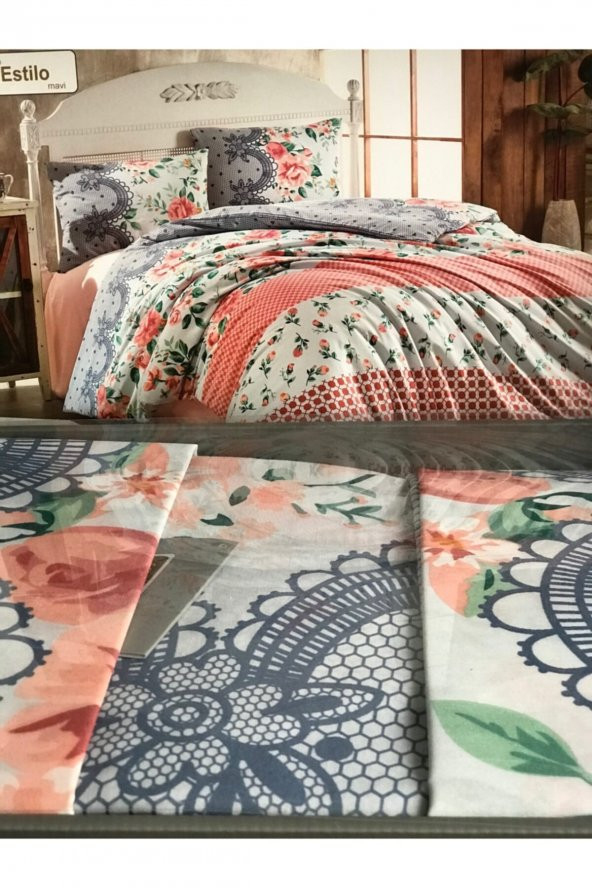 Luksart Tek Kişilik Fitted Çarşaf (lastikli) Nevresim Takımı Estilo Mavi - 4