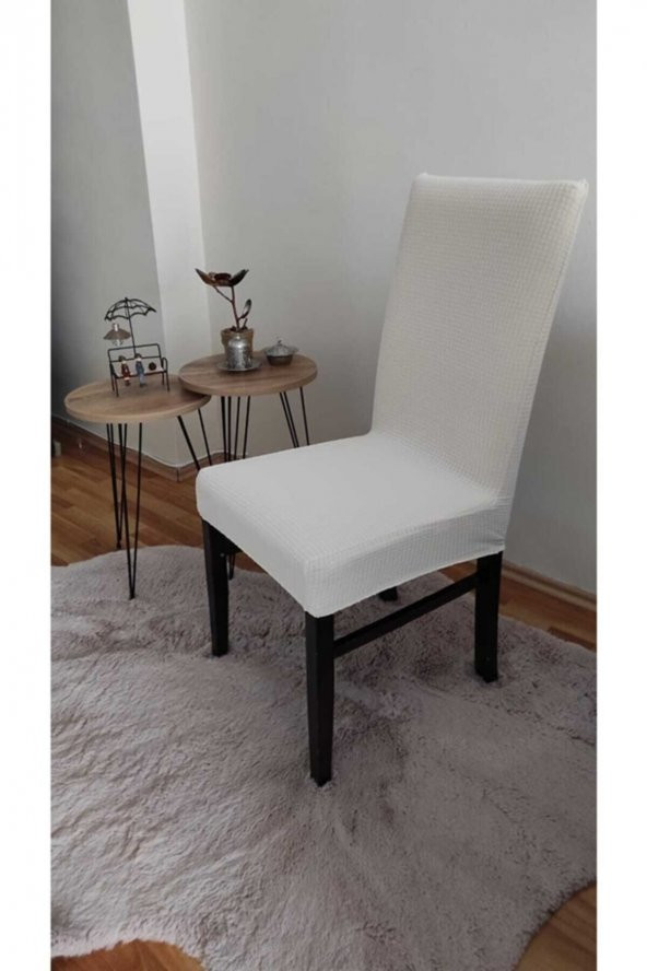 Sandalye Kılıfı Krem Renk Likralı Yıkanabilir 1 Adet - 4