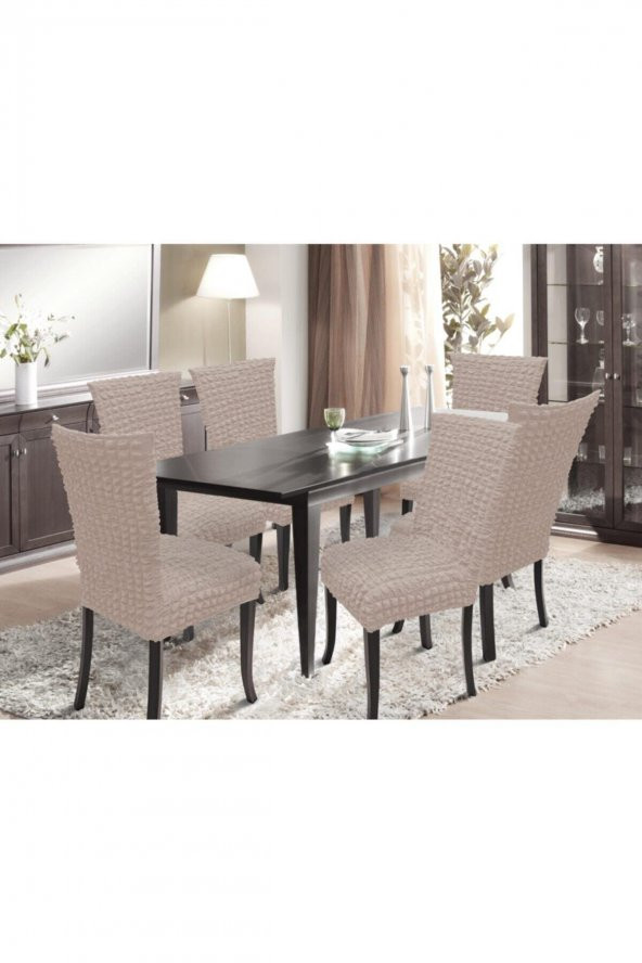Krem Yıkanabilir Bürümcük Esnek 6 Lı Sandalye Kılıfı - 2