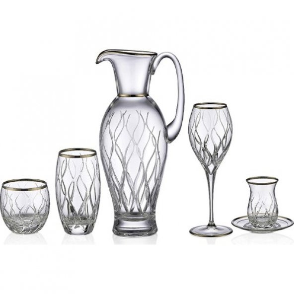 Kcd Kilim Platin 31 Parça Cam Sofra Sunum Çeyiz Seti Su Bardak Takımı Kesme El Dekor - Resim 2