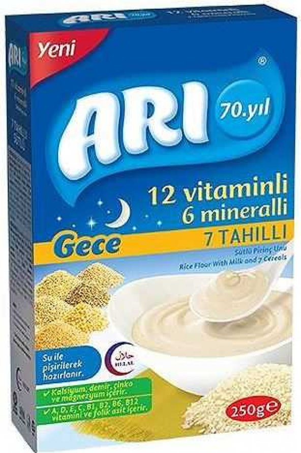Arı Mama Gece 250 Gr x 12li Paket 7 Tahıllı Sütlü Pirinç Unu_TY - 2