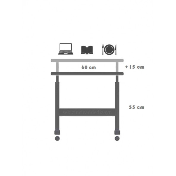 servetavcı Yükseklik Ayarlı Laptop Sehpası - Antrasit Beyaz (Tekerli) 60x40 - 2