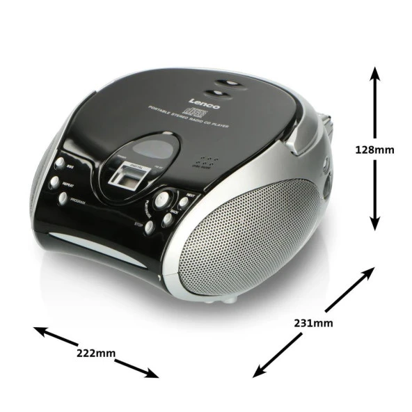 LENCO SCD-24 SİYAH/GÜMÜŞ - CD ÇALARLI TAŞINABİLİR Müzik Seti STEREO FM RADYO - SİYAH/GÜMÜŞ - 10