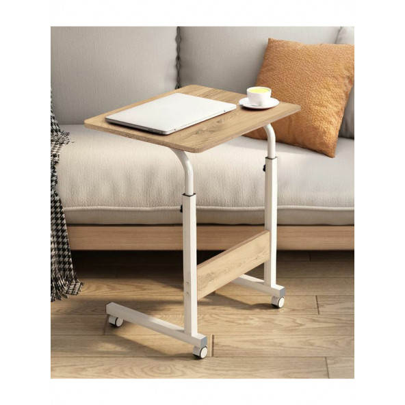 servetavcı Yükseklik Ayarlı Laptop Sehpası - Atlantik Çam Beyaz (Tekerli) 60x40