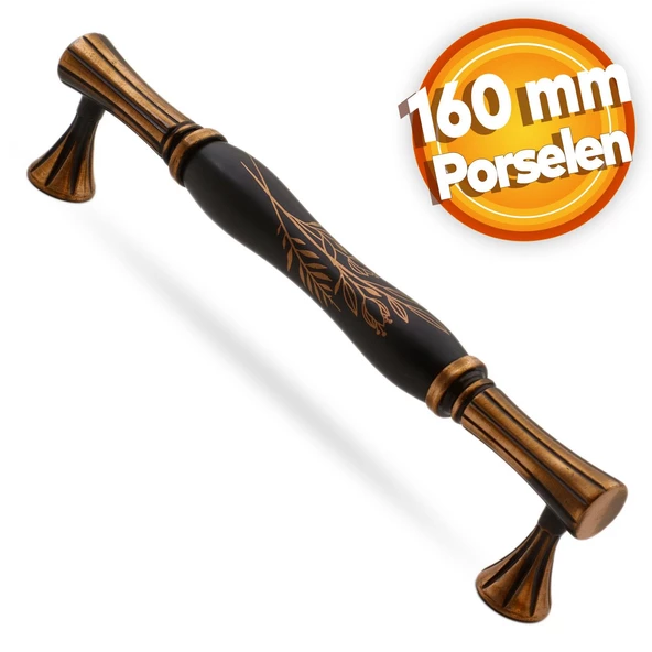 Mavera Lüks Porselen Mobilya Çekmece Dolap Kapak Kulpu Kulbu (160 MM-16.0 CM) Siyah Antik Bakır Kulp ürün görseli