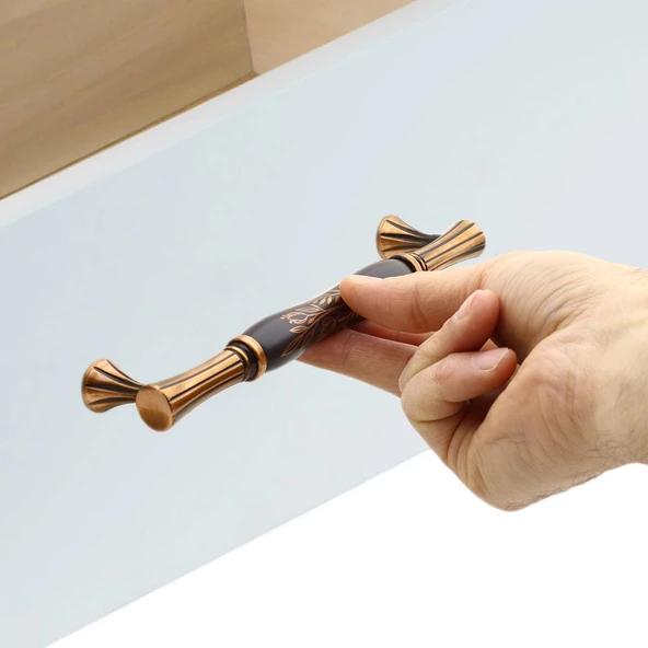 Mavera Lüks Porselen Mobilya Çekmece Dolap Kapak Kulpu Kulbu (160 MM-16.0 CM) Siyah Antik Bakır Kulp - Resim 5