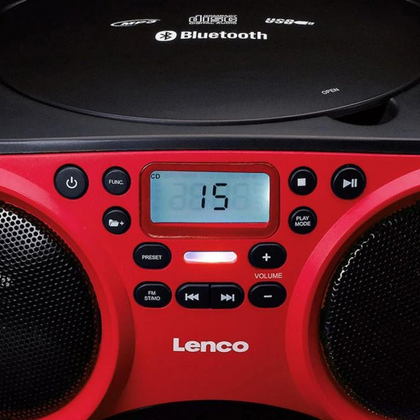 LENCO SCD-501 Kırmızı TAŞINABİLİR Müzik Seti FM RADYO BLUETOOTH ÖZELLİKLİ CD-USB OYNATICI - KIRMIZI - 4