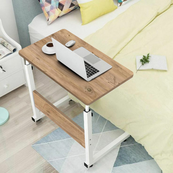 servetavcı Yükseklik Ayarlı Laptop Sehpası ve Çalışma Masası - Atlantik Çam Beyaz (Tekerli)