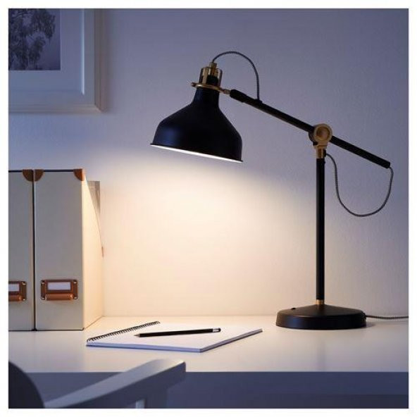 Çalışma Lambası,MeridyenDukkan Siyah Renk Gold Detay 19 cm IKEA Metal Masa Lambası - 2