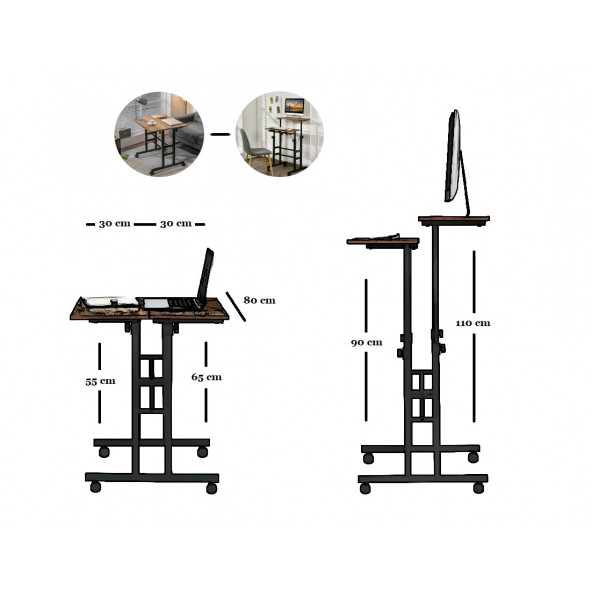 servetavcı Yükseklik Ayarlı Bilgisayar/Laptop ve Çalışma Masası - Atlantik Çam (Tekerli) 80x60 - 3