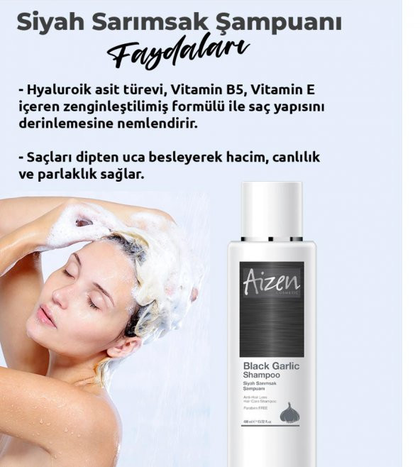 AIZEN COSMETIC Siyah Sarımsak Şampuanı 200ml 2- Adet besleyici shampoo - 2