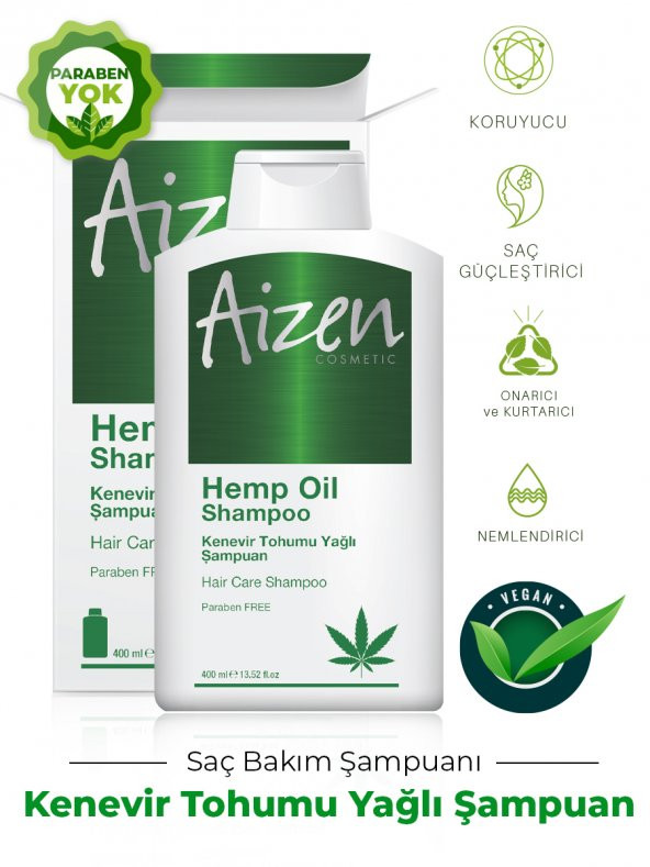 Aizen Hemp Oil Shampoo - Kenevir Yağlı Şampuan 400ml - 2