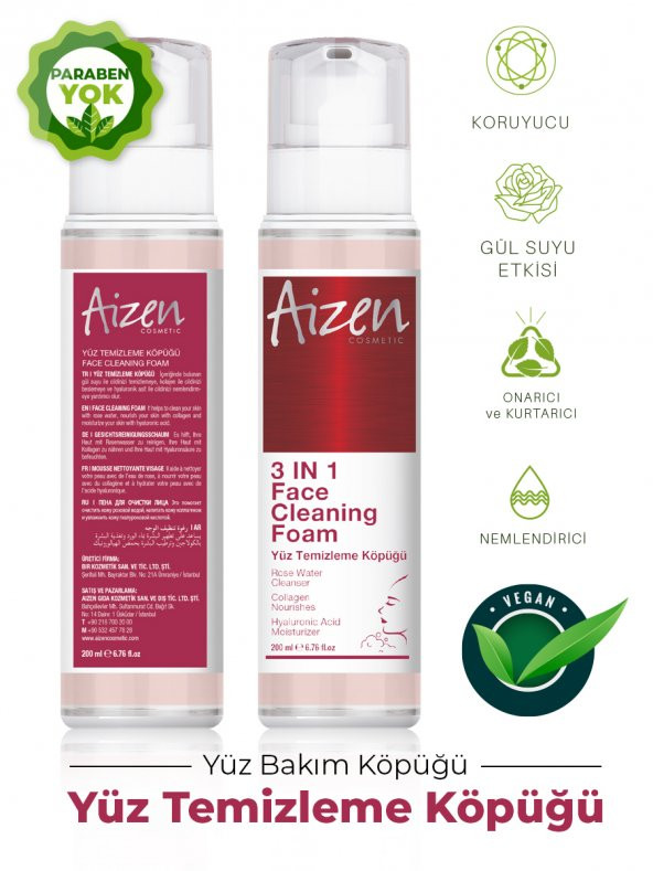 Aizen 3 IN 1 FACE Cleaning Foam - Yüz Temizleme Köpüğü 200ml