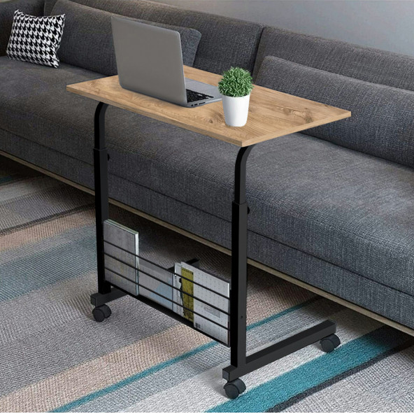 servetavcı Kitaplıklı ve Yükseklik Ayarlı Laptop Sehpası ve Çalışma Masası - Atlantik Çam (Tekerli)