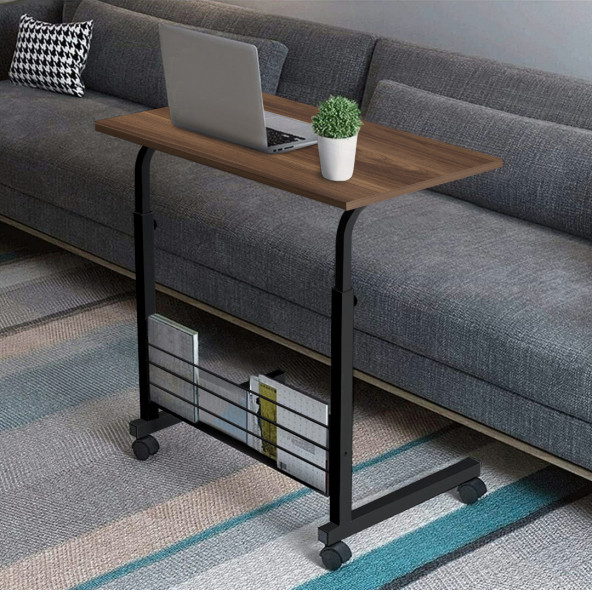 servetavcı Kitaplıklı ve Yükseklik Ayarlı Laptop Sehpası ve Çalışma Masası - Ceviz (Tekerli)