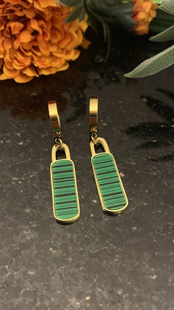 Aksesuar Çarşısı Yeşil Melatik Taş Küpe Gold ürün görseli