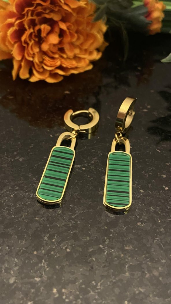 Aksesuar Çarşısı Yeşil Melatik Taş Küpe Gold - Resim 2