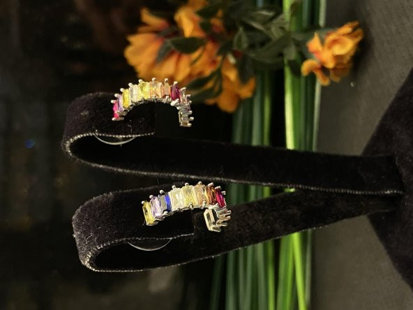 Aksesuar Çarşısı Renkli Zirkon Baget Taş Küpe Silver - Resim 6