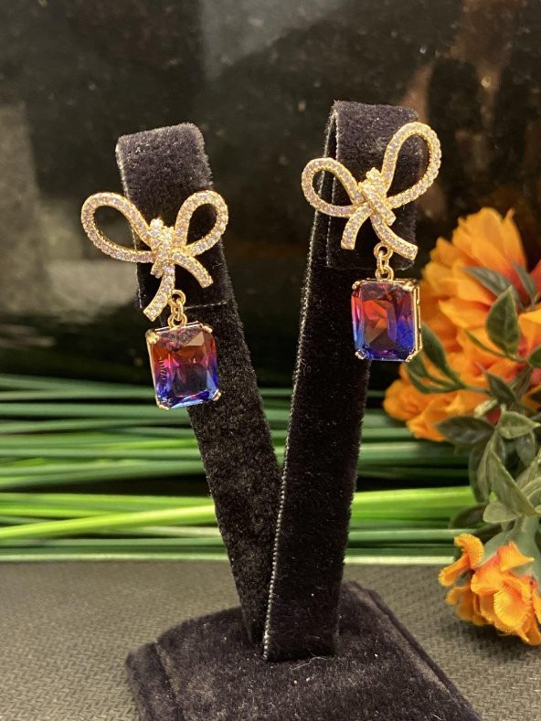 Aksesuar Çarşısı Fiyong Renkli Baget Taş Küpe - Resim 2