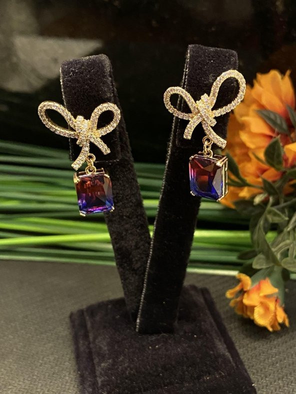 Aksesuar Çarşısı Fiyong Renkli Baget Taş Küpe - Resim 3