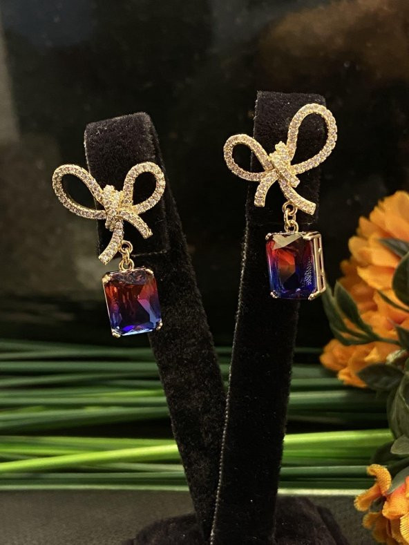 Aksesuar Çarşısı Fiyong Renkli Baget Taş Küpe - Resim 4