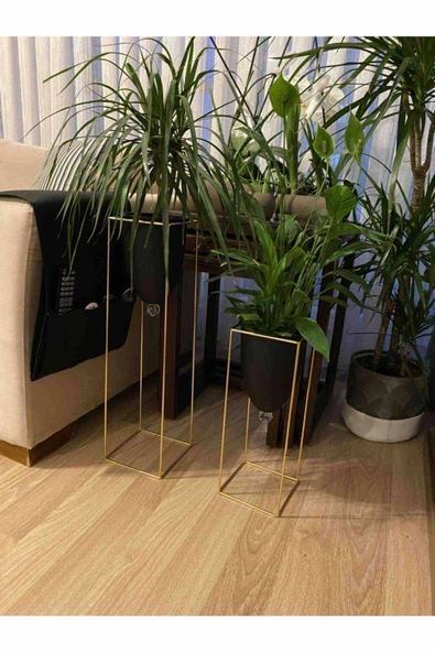 2'li Metal Ayaklı Saksı Çiçeklik -s100 - 2