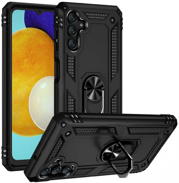 Samsung Galaxy A04S Kılıf Yüzüklü Standlı Tank Zırh Silikon - 5