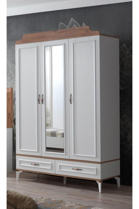 Erezoğulları Mobilya Modern Trend 3 Kapılı 2 Çekmeceli Gardırop Elbise Dolabı 130x55x212cm