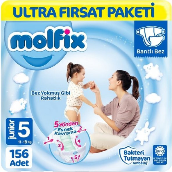 Molfix Bebek Bezi 5 Beden Ultra Fırsat Paketi 78X2 156 Adet