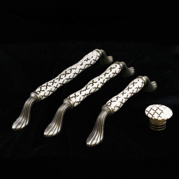 Lüks Porselen Düğme Mobilya Çekmece Dolap Kapak Kulpu Kulbu Beyaz Antik Gümüş - Resim 6