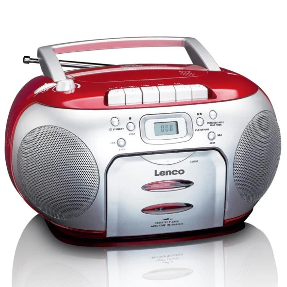 LENCO SCD-420 RD - TAŞINABİLİR Müzik Seti FM RADYO CD KASET ÇALAR Kırmızı Gümüş - 2