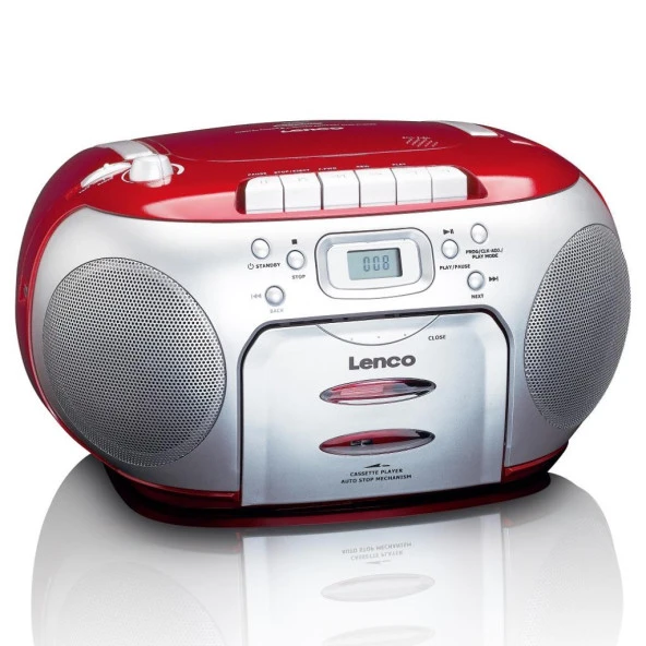 LENCO SCD-420 RD - TAŞINABİLİR Müzik Seti FM RADYO CD KASET ÇALAR Kırmızı Gümüş - 4