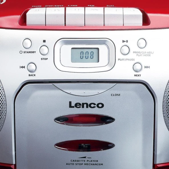 LENCO SCD-420 RD - TAŞINABİLİR Müzik Seti FM RADYO CD KASET ÇALAR Kırmızı Gümüş - 5
