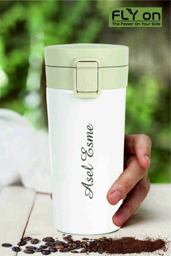 Kişiye Özel Isim Baskılı Tek El Basmalı Çelik Termos 350 ml Çift Katmanlı Snape Filtreli