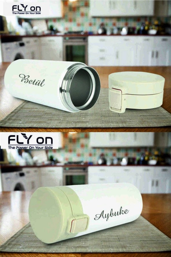 Kişiye Özel Isim Baskılı Tek El Basmalı Çelik Termos 350 ml Çift Katmanlı Snape Filtreli - 5