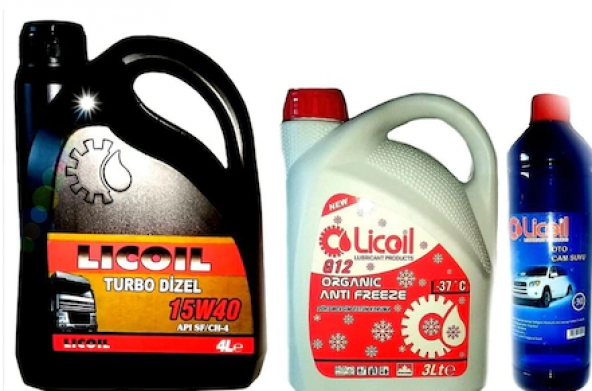 Licoil turbo 15w40 4lt+kırmızı -37 3lt antifriz+cam suyu