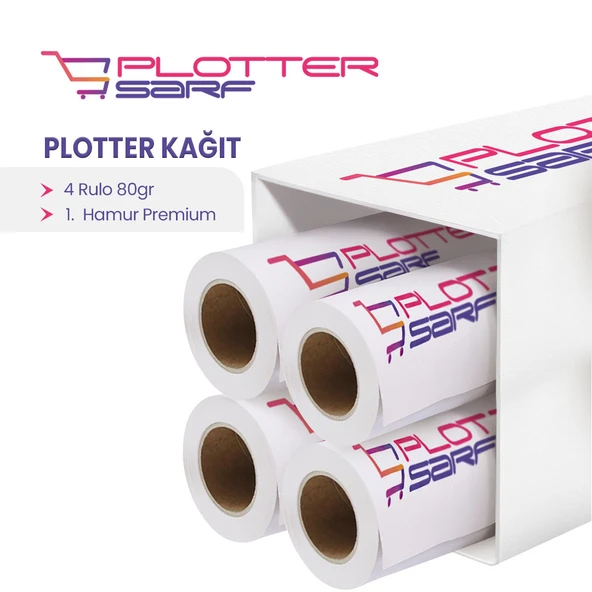 PlotterSarf 1.Hamur Premium Opak 80 gr Plotter (Çizim) Kağıdı 62cm x 130mt (4 Rulo) ürün görseli