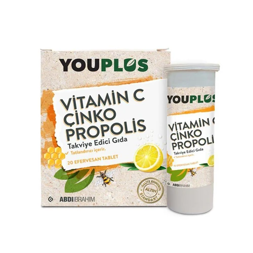 Youplus Vitamin C Çinko Propolis 20 Efervesan Tablet-SKT: 09/2026