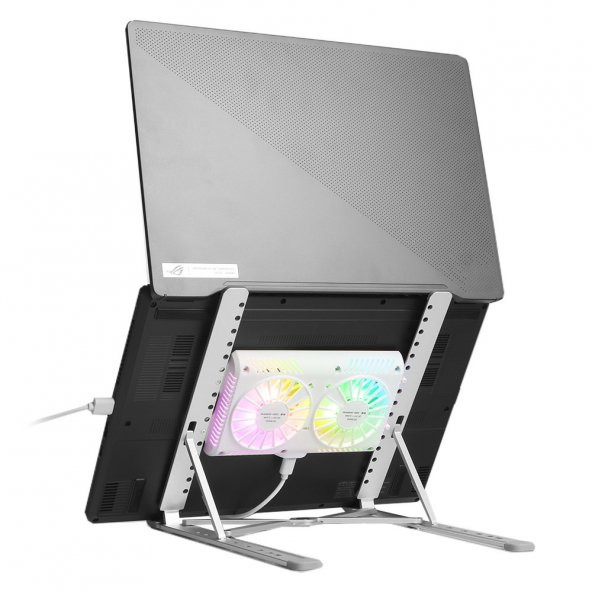 TX ACNBPS02 Tx8x Yükseklik Ayarlı,Çift RGB Fanlı,11"-15,6" Alümin Katlanabilir Notebook Soğutucu
