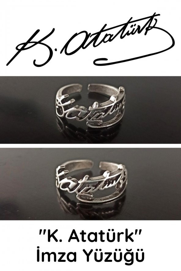 Atatürk İmzası Şekilli Kadın & Erkek Yüzük Gümüş Kaplama Ayarlanabilir El Yapımı Yüzük ürün görseli 1