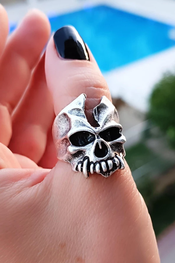 Kuru Kafa Şekilli Erkek Yüzük Gümüş Kaplama Ayarlanabilir El Yapımı Erkek Yüzük ürün görseli 1