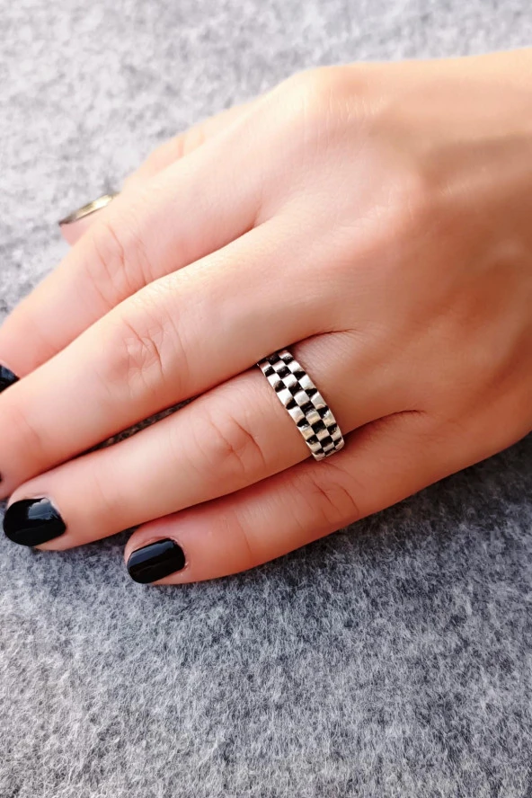 Kareler Şekilli Kadın Yüzük Gümüş Kaplama Ayarlanabilir El Yapımı Kadın Yüzük - Resim 4