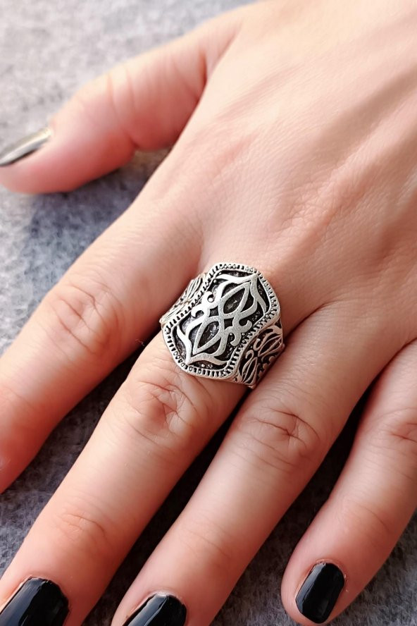 Motif Şekilli Kadın & Erkek Yüzük Gümüş Kaplama Ayarlanabilir El Yapımı Unisex Yüzük - 2