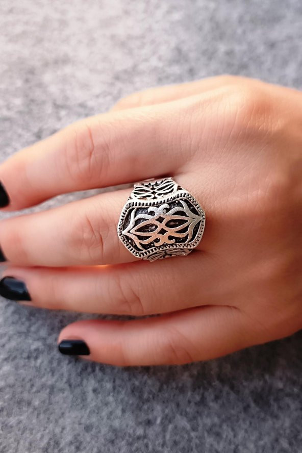 Motif Şekilli Kadın & Erkek Yüzük Gümüş Kaplama Ayarlanabilir El Yapımı Unisex Yüzük - 3