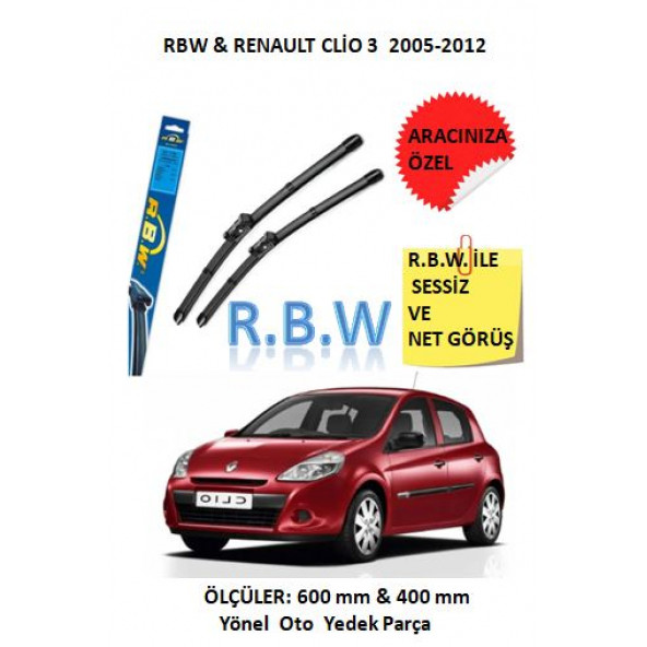 RBW Renault Clio 3 (2005-2012) Aracınıza Özel Muz Tip Silecek Takımı