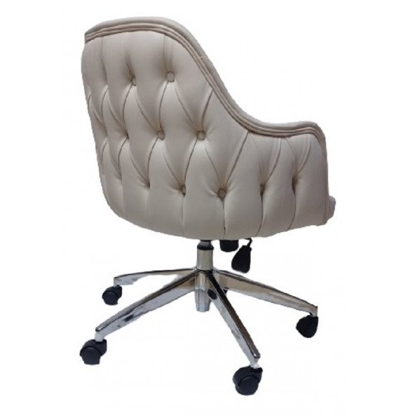 Bilgisayar Sandalyesi Kapitone Desenli Krem Renk Suni Deri - Resim 3