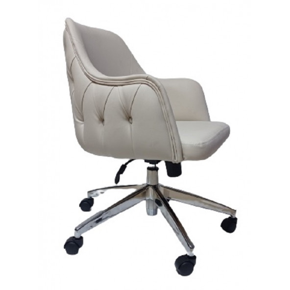 Bilgisayar Sandalyesi Kapitone Desenli Krem Renk Suni Deri - Resim 4